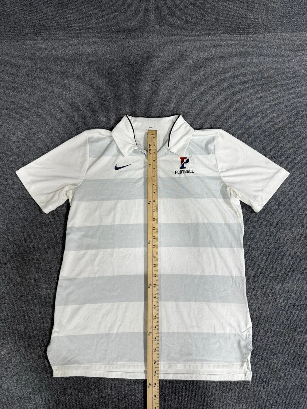 Nike Dri-FIT Penn Football Polo Shirt Mens Medium White Gray Striped Embroidered